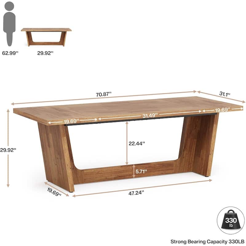 71 Inches Executive Desk, Large Home Office Desk with Solid Wooden Pedestal