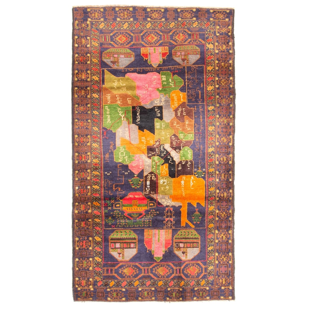 ECARPETGALLERY Hand-knotted Teimani Dark Navy Wool Rug - 3'7 x 6'8