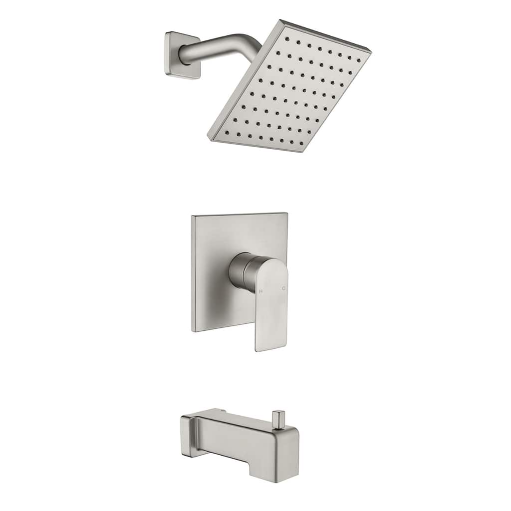 Wall Mount Tub and Shower Faucet Brushed Nickel Complete Shower System Trim Kit Wth Rough-in Valve