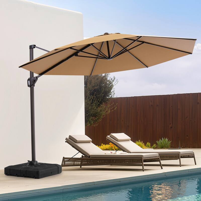 11 Ft Outdoor Patio Cantilever 360 Degree Rotation Offset Umbrella with Weighted Base