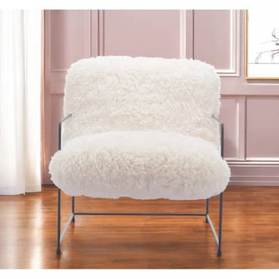 HomeRoots 30" White And Black Sherpa And Upholstered Arm Chair - 30' X '33.5' X '34