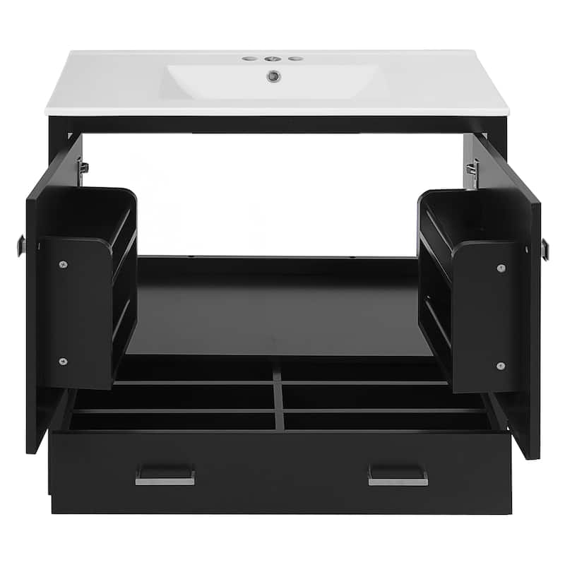 Modern Bathroom Vanity with Ceramic Sink and Abundant Storage Options