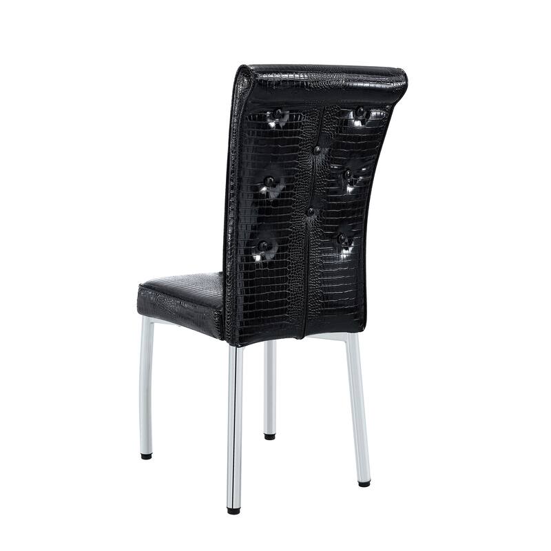 Set of 2 Retro alligator skin Upholstered dining chairs,with Crystal buckle design and Faux Leather design, metal legs