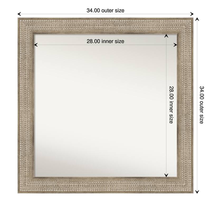 Trellis Silver Framed Non-Beveled Custom Wall Mirror, Bathroom Vanity Mirror - Outer Size: 34 x 34