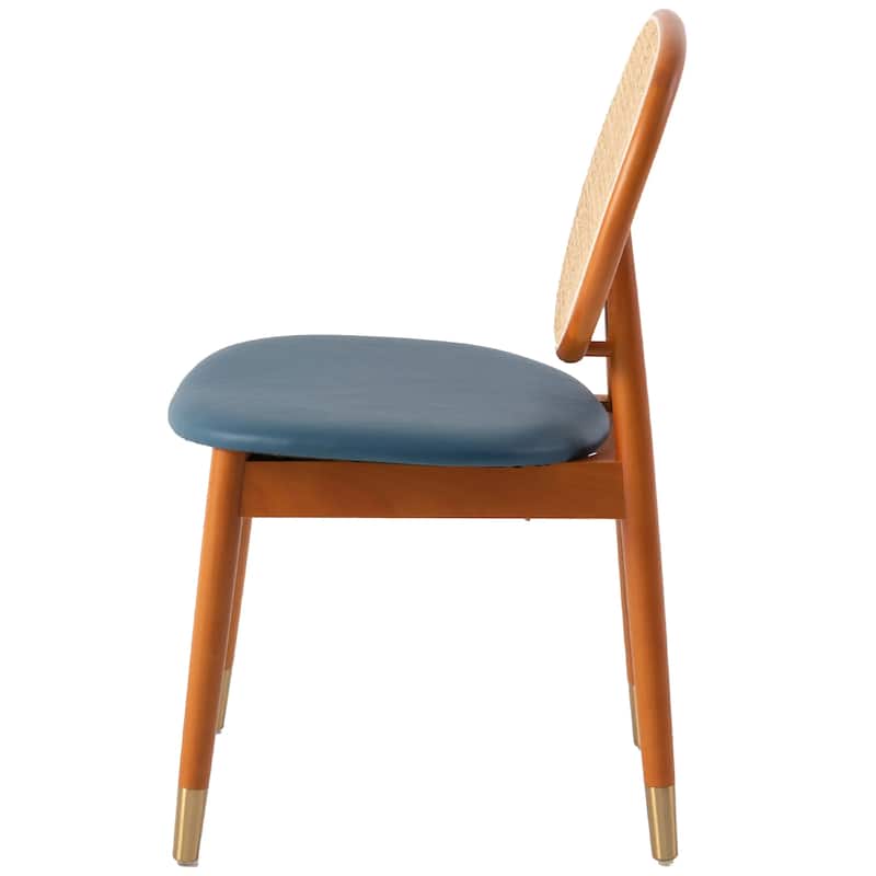 Holbeck Modern Rattan Leather Upholstered Dining Chair with Plush Padding Beech Wood Legs for Stylish Homes Set of 2