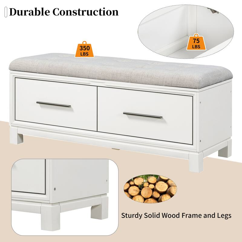 43" Shoe Bench with Removable Cushion & Lift Top Storage, Entryway Bench Wooden End of Bed Bench, Hidden Storage Space