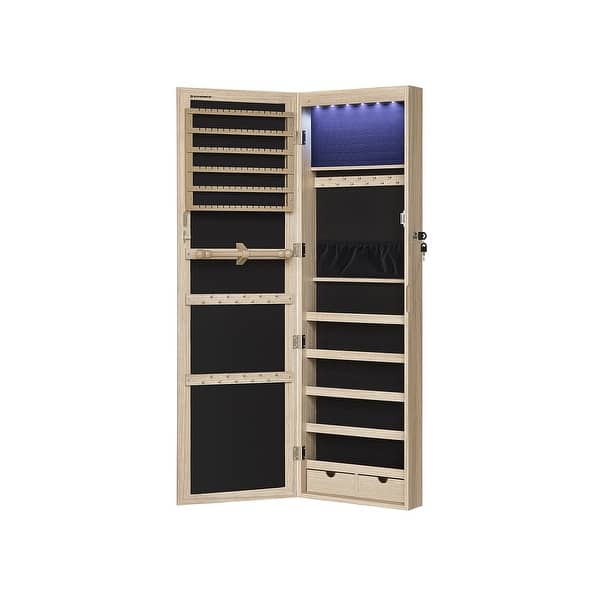 slide 2 of 33, 6 LED Lights Lockable Wall Mounted Jewelry Armoire with Full-Length Mirror