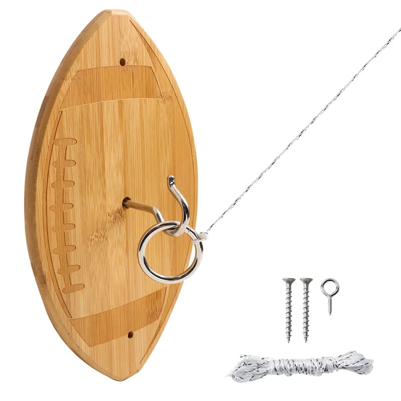 GSE™ Football Hook and Ring Toss Game Set. Natural Bamboo Wall Mount Ring Toss Game for Outdoor/Indoor - Football