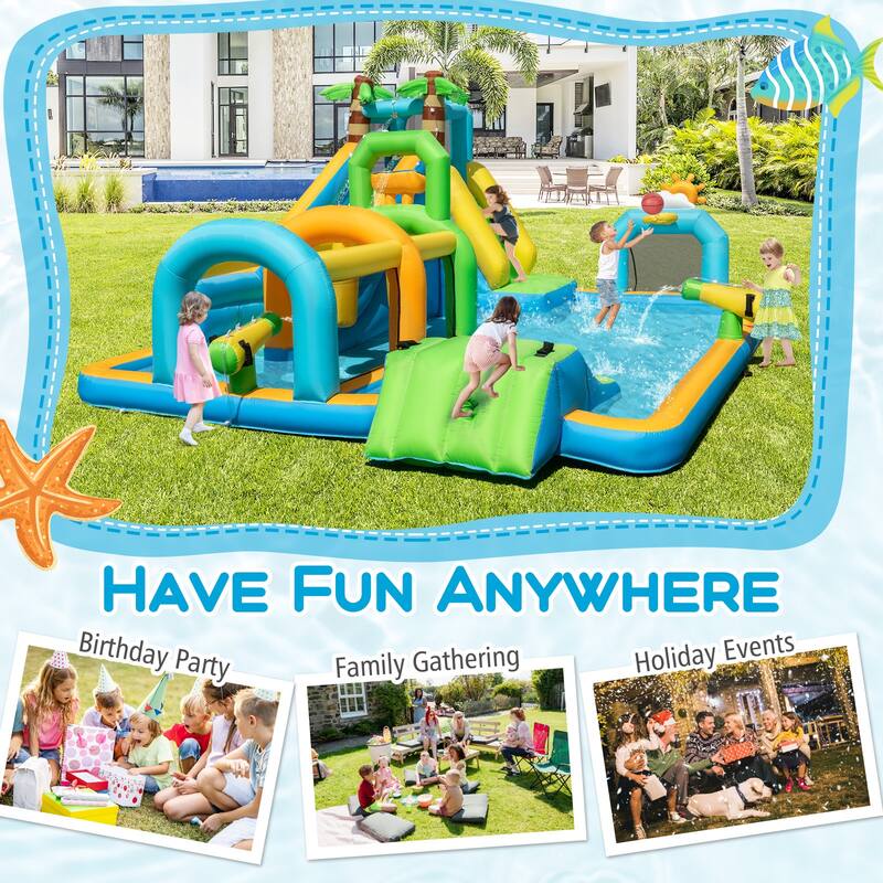 Gymax Inflatable Water Slide w/Splash Pool Climbing Wall Football Goal