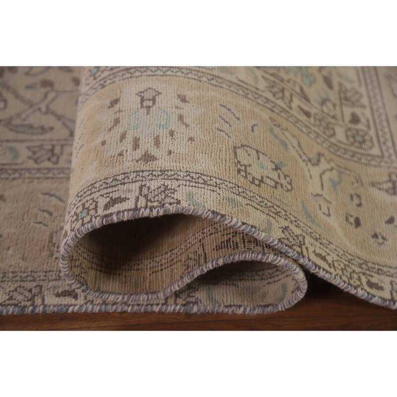 Hand Knotted Oriental 100% Wool Carpet Traditional Floral Beige & Ivories Tabriz Area Rug - 9' 5'' X 6' 2''
