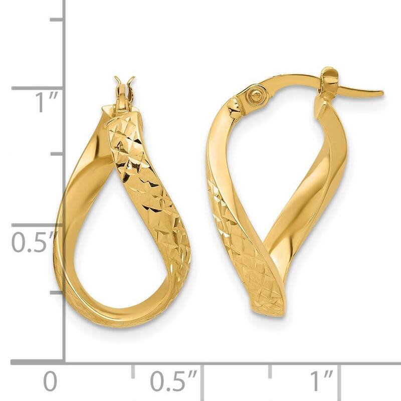 Curata 14k Yellow Gold Polished and Sparkle Cut Twist Hoop Earrings - 22.88x14.35mm