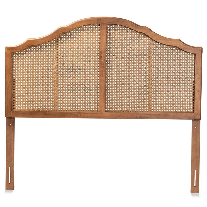 Iris Ash Walnut Wood and Synthetic Rattan Arched Headboard
