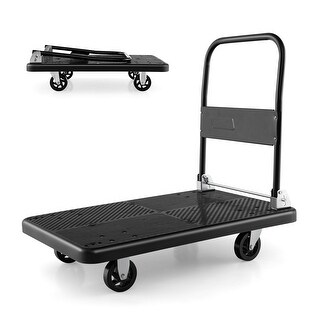 Runesay 330 Lb.Truck Hand Flatbed Cart Dolly Folding Moving Push Heavy-Duty Rolling Truck In Yellow BKTAK27 - The Home Depot