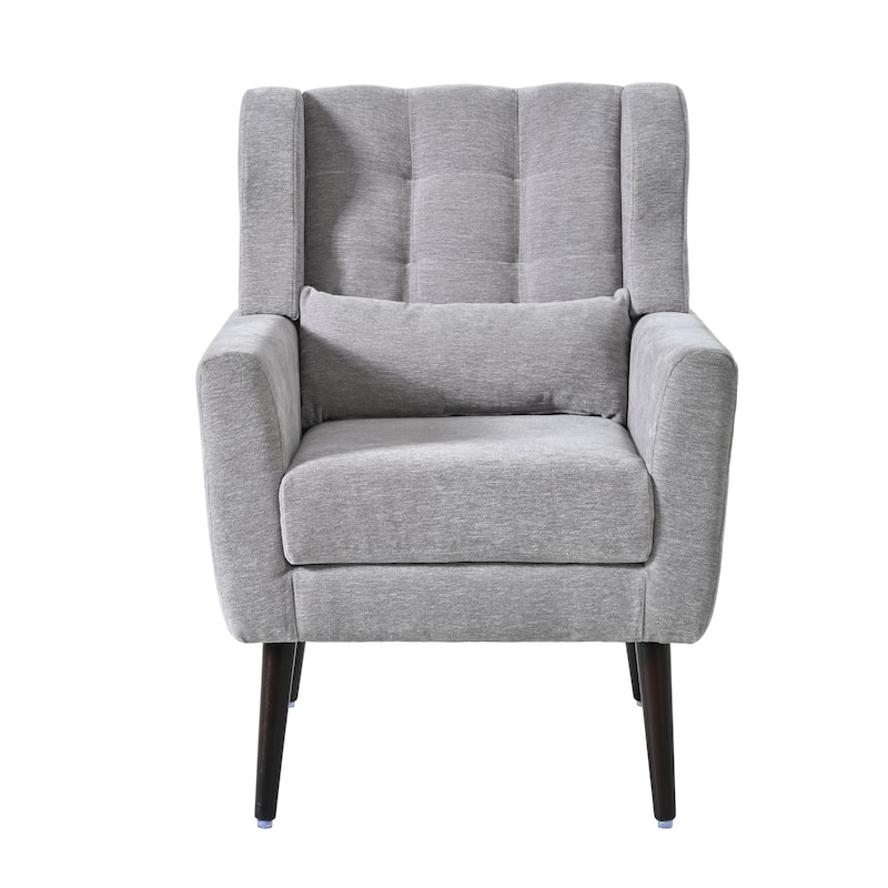 Grey Modern 24.21" Upholstered Button Tufted Arm Chair with Wood Legs for Living Room