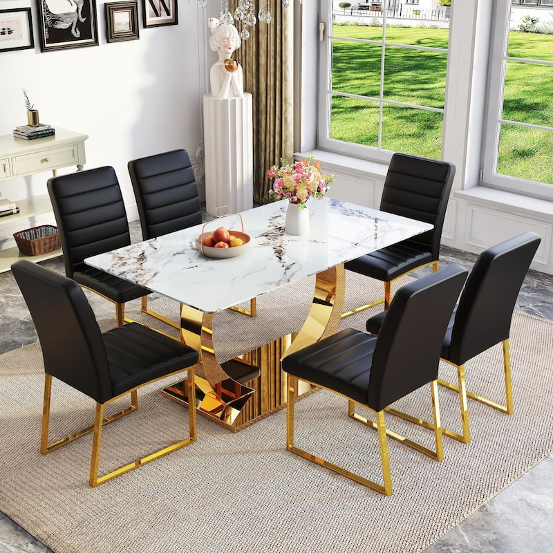 5-Piece Modern Tempered Glass Dining Table Set, 63-Inch Dining Table with 4 Minimalist Style Chairs