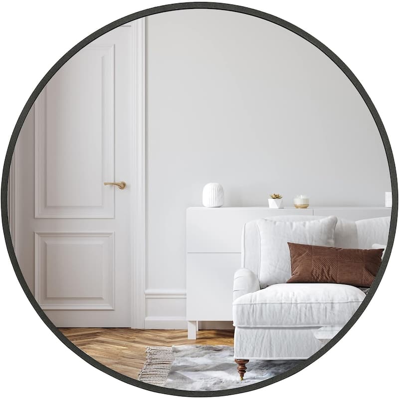 GDFStudio - Verano Modern Round Bathroom Vanity Decorative Mirror with Expansive Reflective Depth & Metal Frame