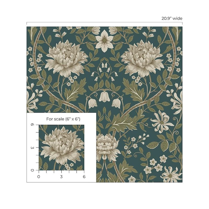 Seabrook Designs Honeysuckle Floral Prepasted Wallpaper