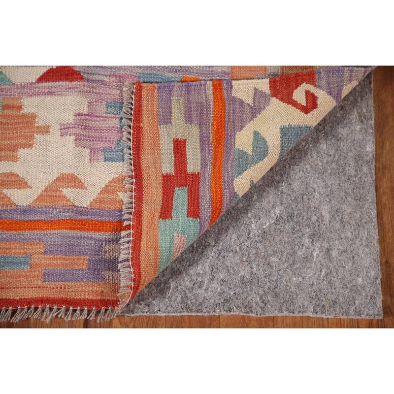 Multi-Color Reversible Kilim Area Rug Flatweave Wool Carpet - 3'2"x 4'11"