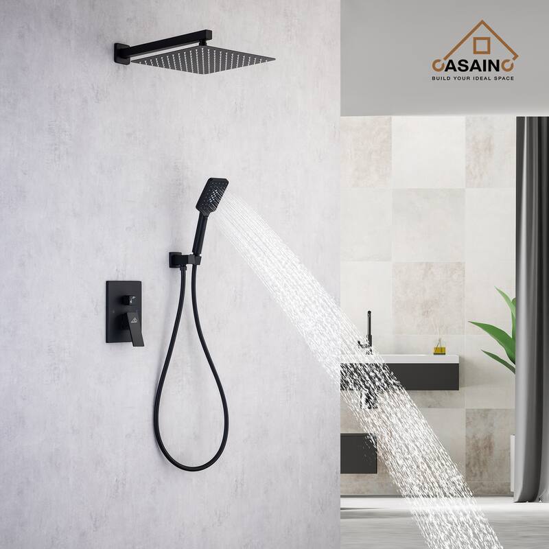 3-Spray Pattern 10 in. Wall Mount Shower System Shower Head and Functional Handheld, Matte Black (Valve Included) - 10 inch