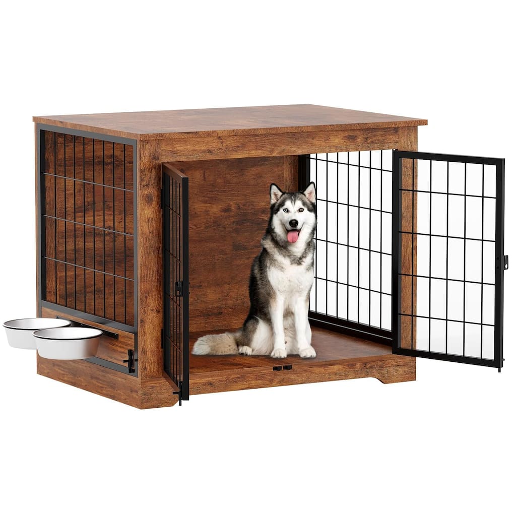 Dog Crate Furniture, Indoor Dog Crate with Rotating Feeder - N/A