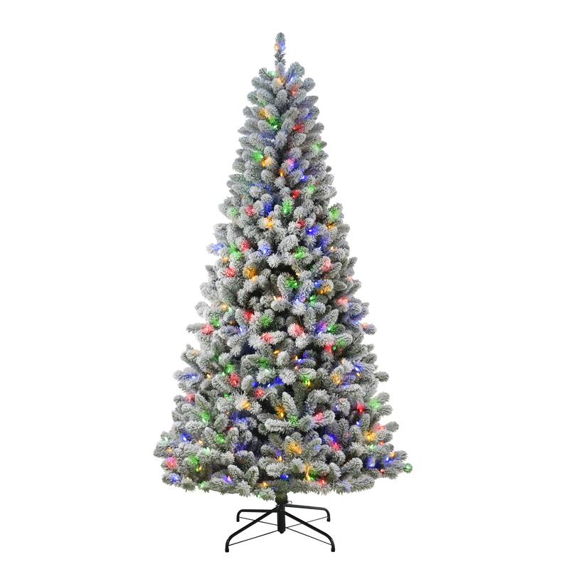 Puleo International Pre-Lit 7.5' Flocked Virginia Pine Artificial Christmas Tree