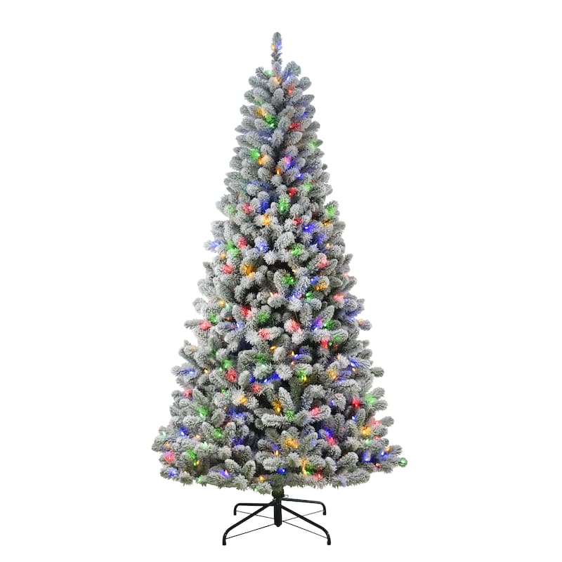 Puleo International Pre-Lit 7.5' Flocked Virginia Pine Artificial Christmas Tree