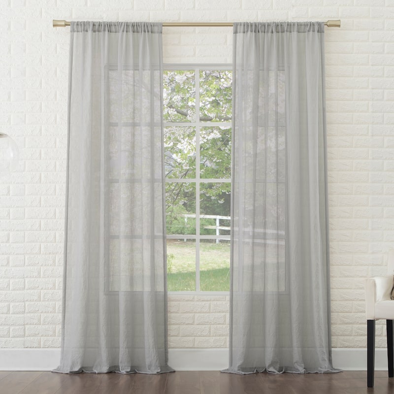 No. 918 Ladonna Crushed Texture Semi-Sheer Rod Pocket Curtain Panel, Single Panel - 50x108 - Silver Gray