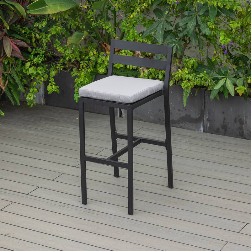 Patio Bar Stool in Powder-Coated Aluminum Frame with Removable Cushion Set of 2