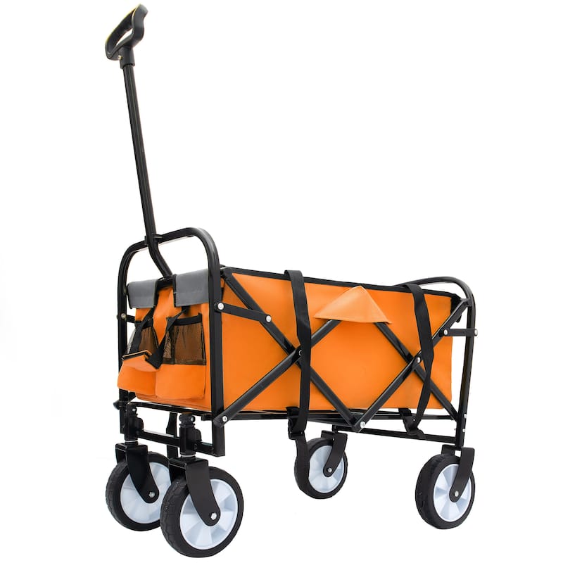Collapsible Utility Wagon with Storage Straps - 225lb Capacity Foldable Cart, Orange