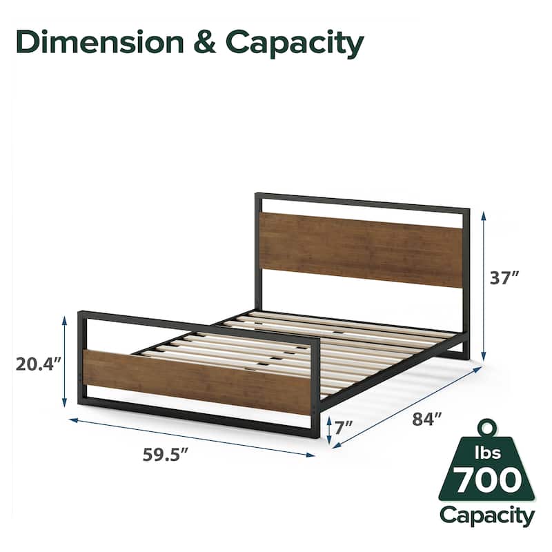 Priage by ZINUS Bamboo and Metal Platform Bed Frame with Headboard and Footboard - Brown