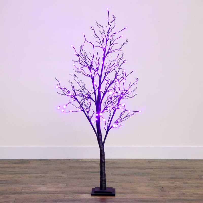 Pre-Lit Artificial Black Twig Halloween Tree - 5' - Purple and Orange LED Lights