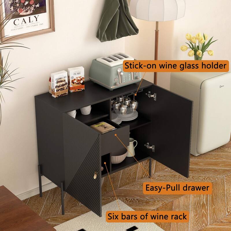Home Coffee Bar Cabinet with Wine Rack Sideboard/Buffet - 2 Doors