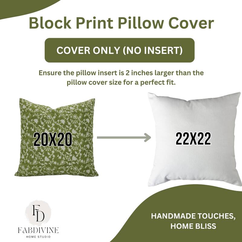 Fabdivine 12x20 Handmade Pure Linen Cushion Cover Floral Mustard Ideal for Sofa, Floral Block Print, Accent Décor, Bagru Buti