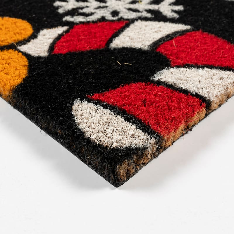 Licensed Paramount Garfield Santa Hat and Snowflakes Coir Door Mats, 2PK