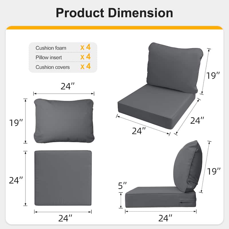 24"x24"x5"Waterproof Outdoor Deep Seat Cushion Set for Patio Furniture
