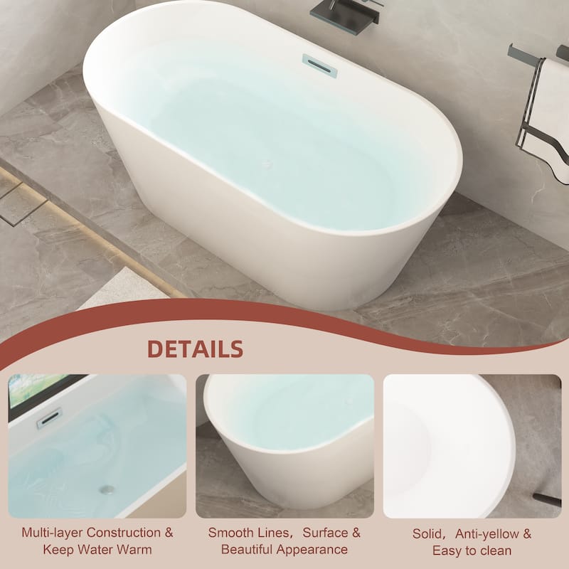 54"/59"/67" Acrylic Freestanding Bathtub, Soaking Bathtubs with Overflow & Pop-up Drain, White Stand Alone Tub