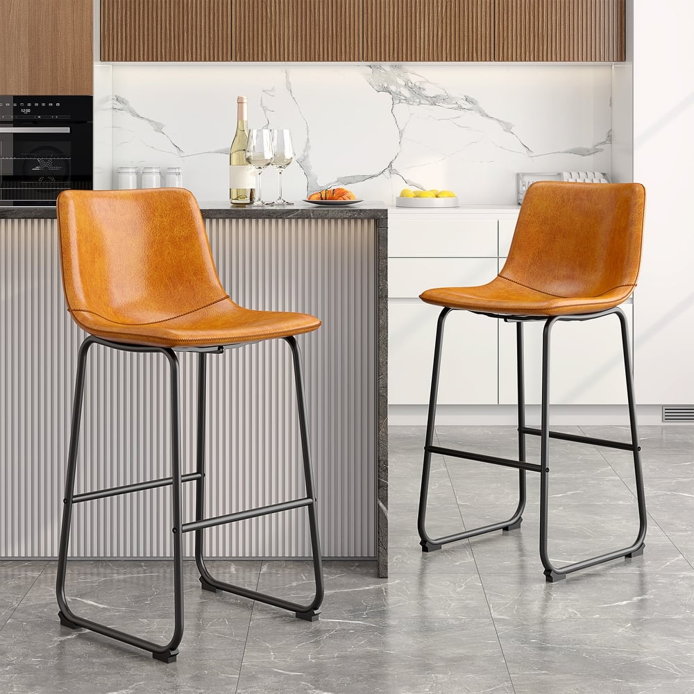 Bar Stools Faux Leather Counter Stools with Back Armless Dining Chairs (Set of 2)