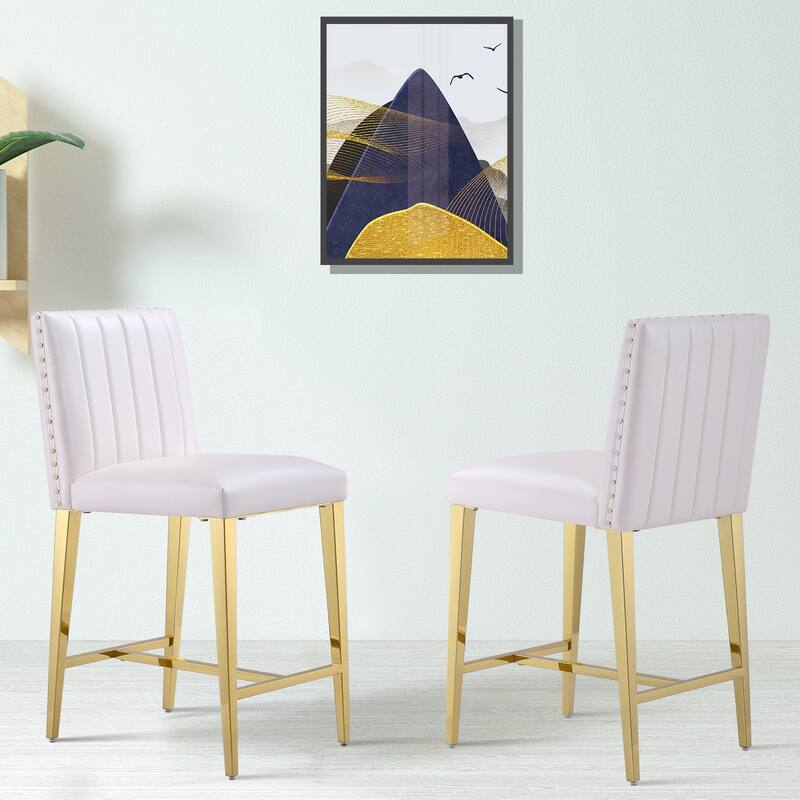 Counter Height Bar Stools Luxury Island Counter Bar Stool Chairs Kitchen Counter-Height Stool with Gold Stainless Steel Legs