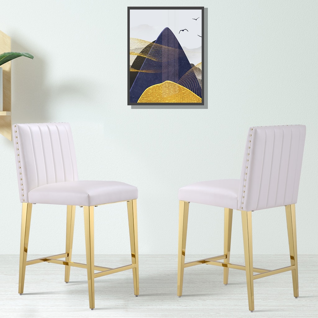 Counter Height Bar Stools Luxury Island Counter Bar Stool Chairs Kitchen Counter-Height Stool with Gold Stainless Steel Legs
