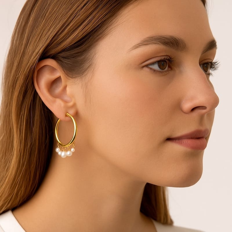 Pearl Dangle Hoop Earrings - 2.5" long
