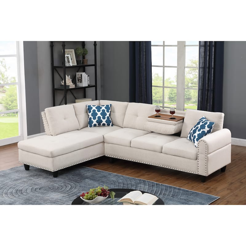 Paired L - shaped Sofa in Beige 2pc For Living Room