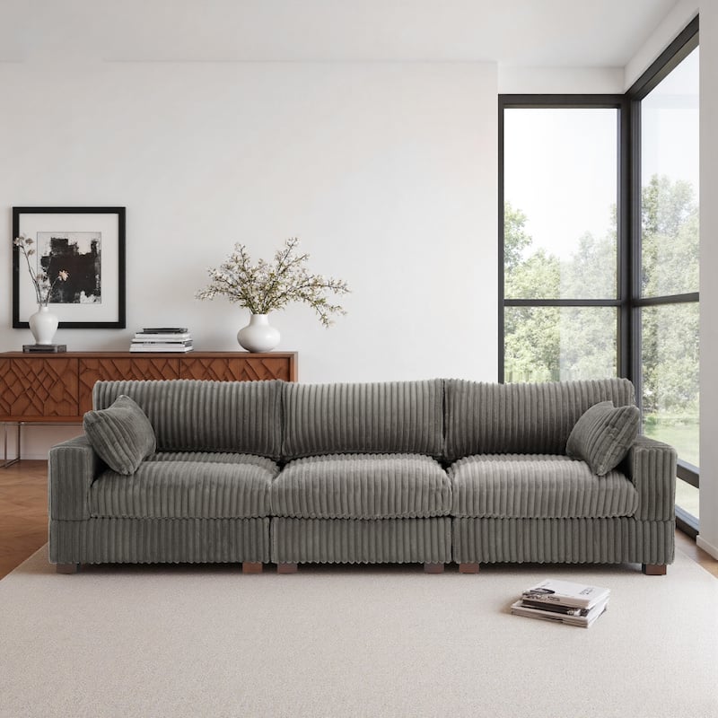 U-shaped Modular Sectional Set Upholstered Sofa Couch - 3-piece/Light Grey