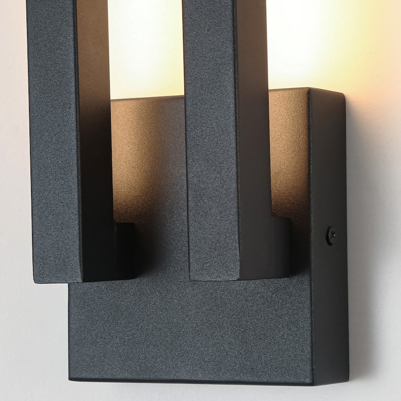 14.6 in. H Satin Black Linear Dimmable Integrated LED Waterproof Outdoor Wall Light Sconce - 4.7 in. W x 14.6 in. H x 2.8 in. D