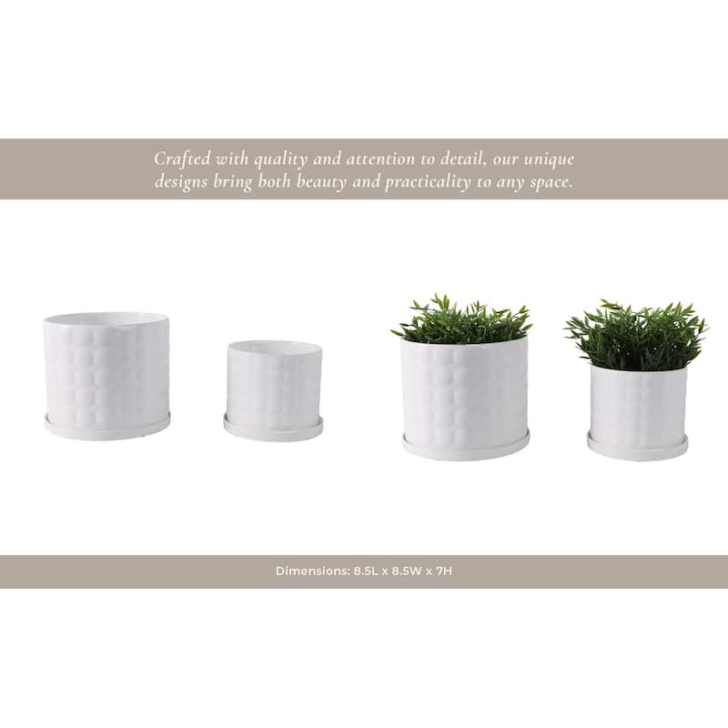 Ceramic Planter Set with Round Design and Drainage Tray (Set of 2)