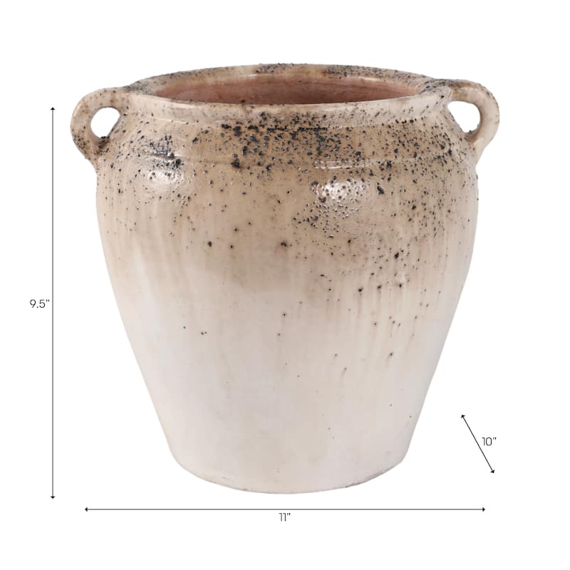 Modern Terracotta Tall Vase with Speckled Finish - Ivory & Brown