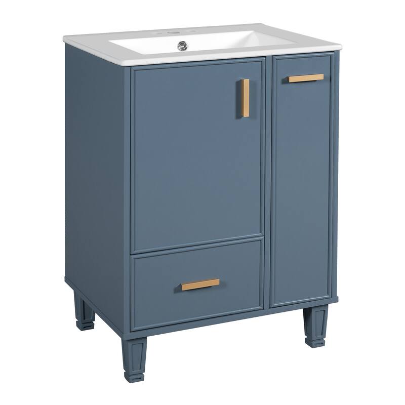 24" Bathroom Vanity with Sink, Bathroom Cabinet with Door Shelf, Deep Drawer, 2-Tier Pull-Out Basket