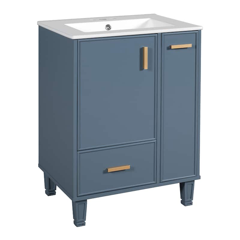Bathroom Vanity with Sink, Freestanding Vanity Set, Bathroom Cabinet with Door Shelf, Deep Drawer & 2-Tier Pull-Out Basket