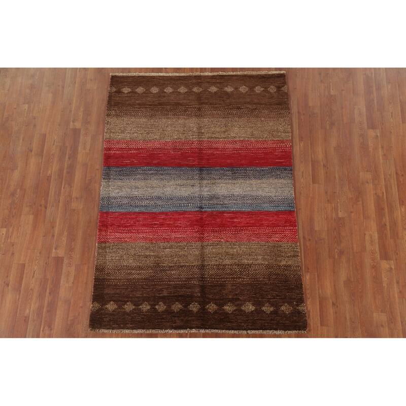 Gabbeh Kashkoli Striped Area Rug Handmade Wool Carpet - 4'6" x 6'5"
