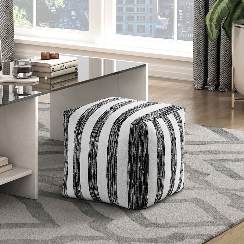 Modern Square Pouf Off Faux Fur Fabric Upholstered Ottoman, Footstool, NonSlip Floor Pouf, Bean Bag Chair, 1pc Sitting Pouf