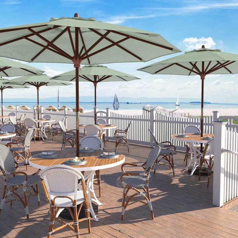 California Umbrella 9ft Marenti Wooden Sunbrella Patio Umbrella with Sunbrella Fabric, Base Not Included
